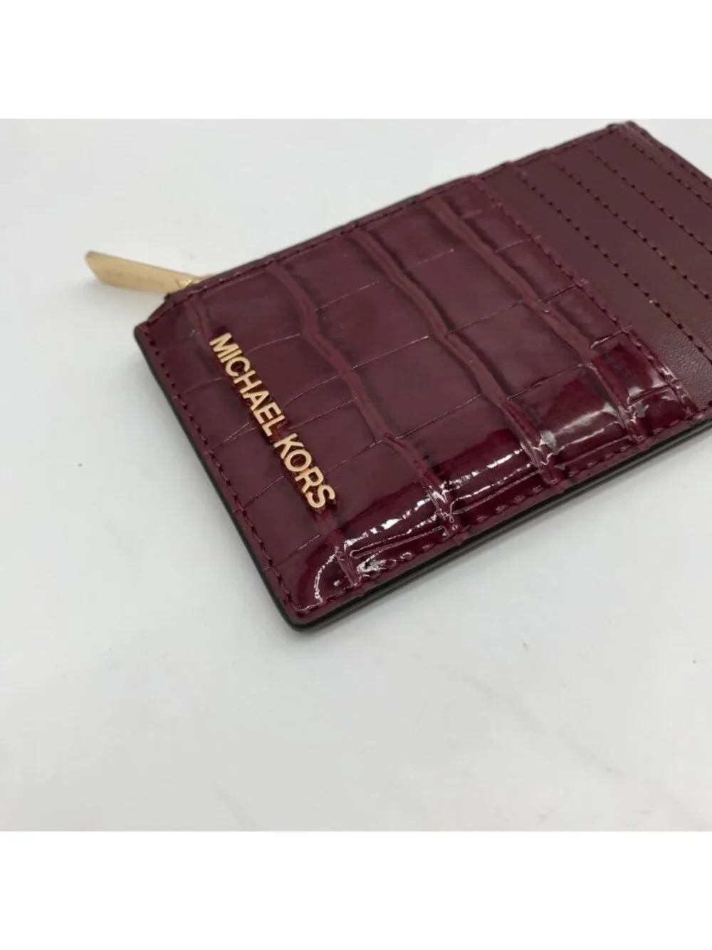 Michael Kors Oxblood Croc Embossed Leather Card Holder